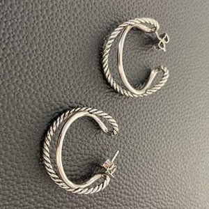 Lightly used David Yurman Crossover Hoop Earrings in Sterling Silver